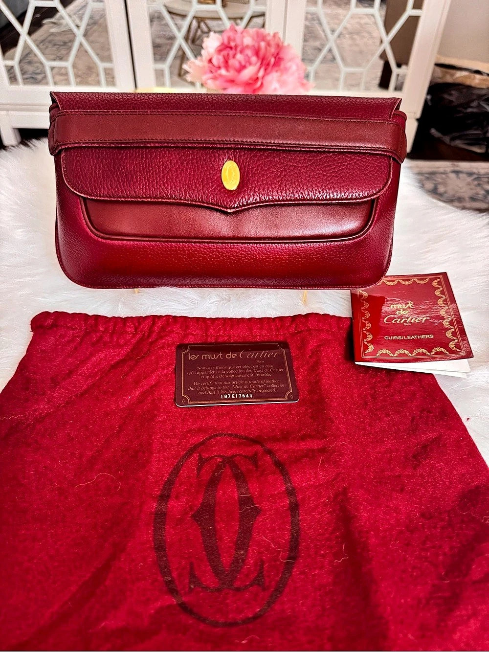 Cartier Must de Cartier Burgundy Leather Clutch Bag